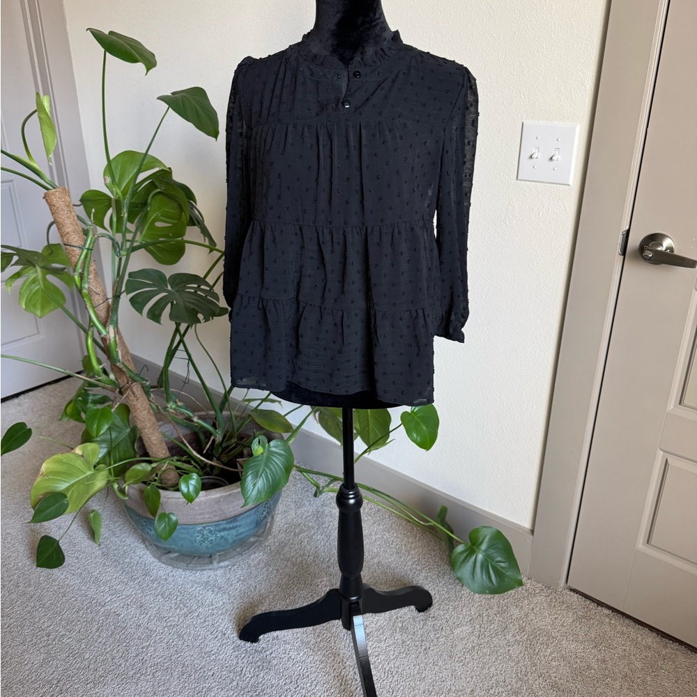 Black Women's Ruffled Collared Blouse